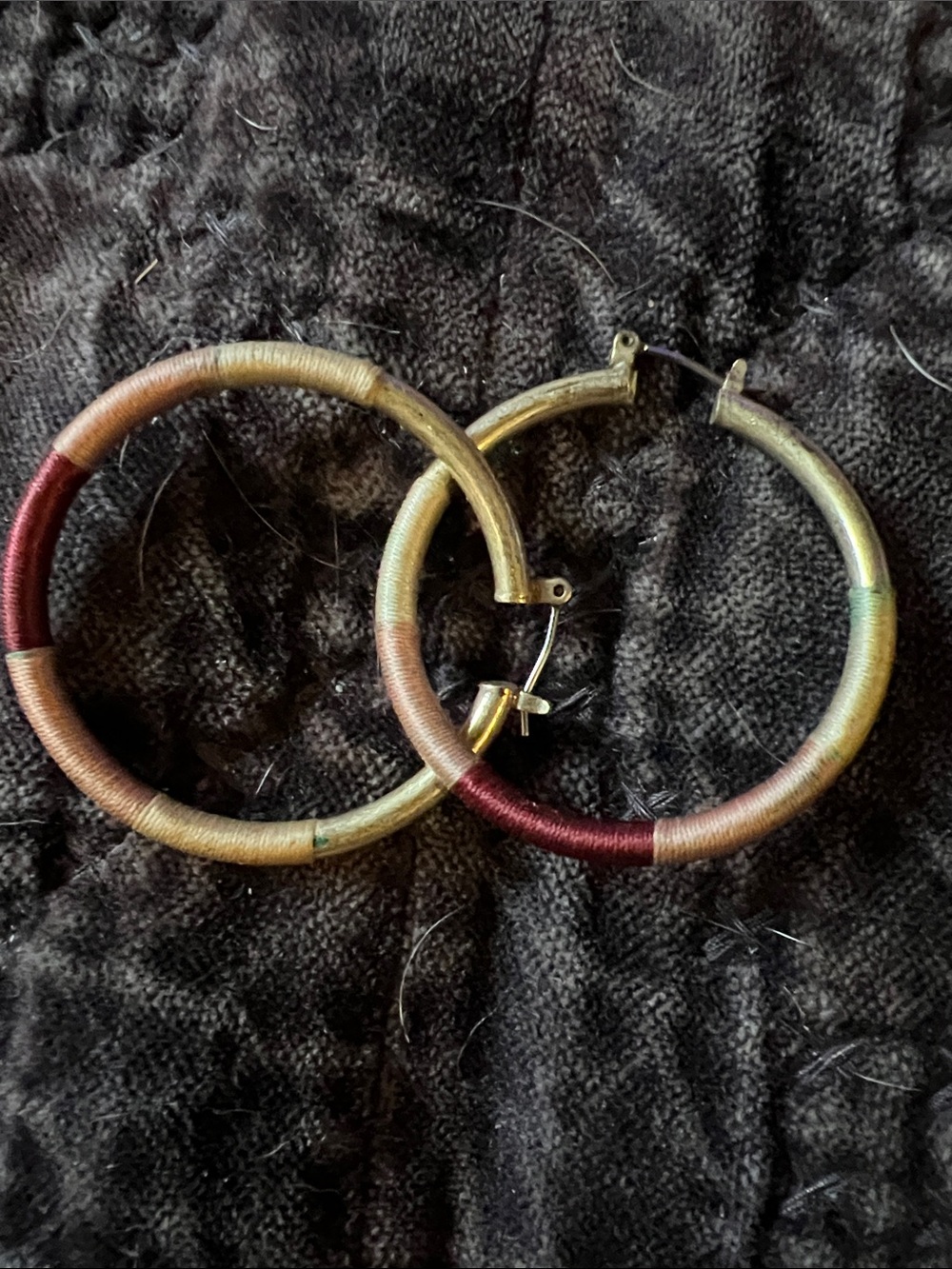 Lucky Brand Multicolor Thread-Wrapped Hoop Earrings - Burgundy & Gold Tones